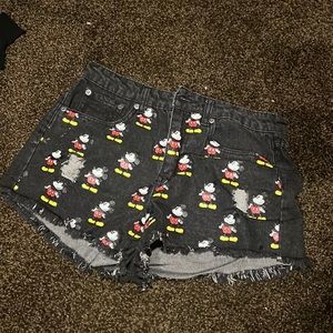 Disney Black Mickey Mouse Print Denim Jean Shorts